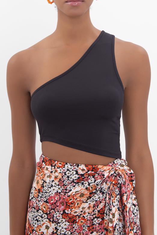 Bayan Siyah Tek Omuz Asimetrik Etek Ucu Detaylı Body - BSL