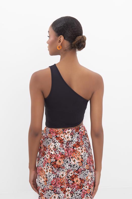 Bayan Siyah Tek Omuz Asimetrik Etek Ucu Detaylı Body - BSL