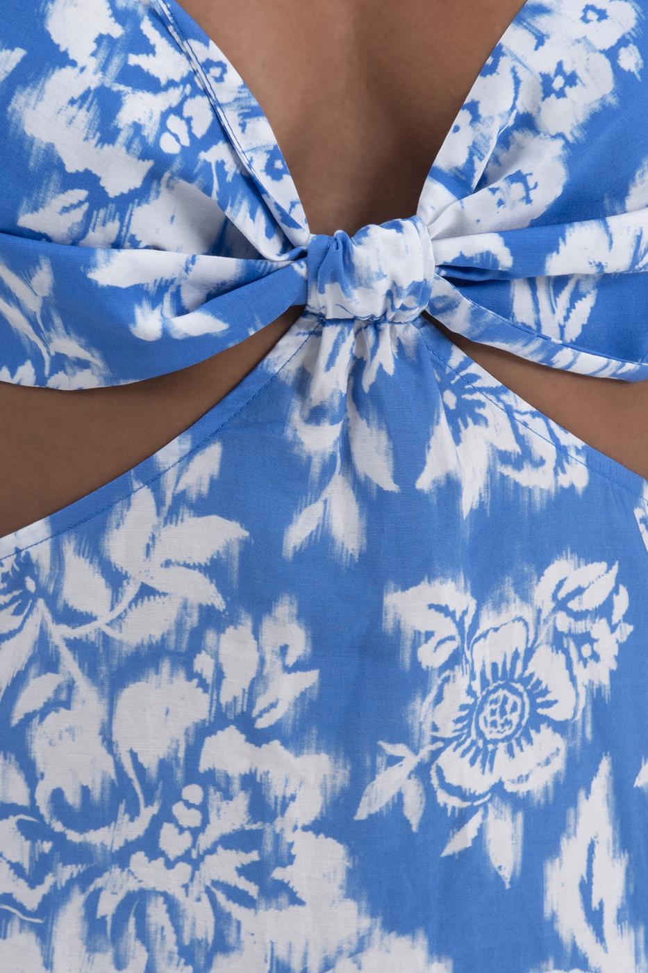 Bayan Mavi Askılı Yırtmaçlı Midi Elbise