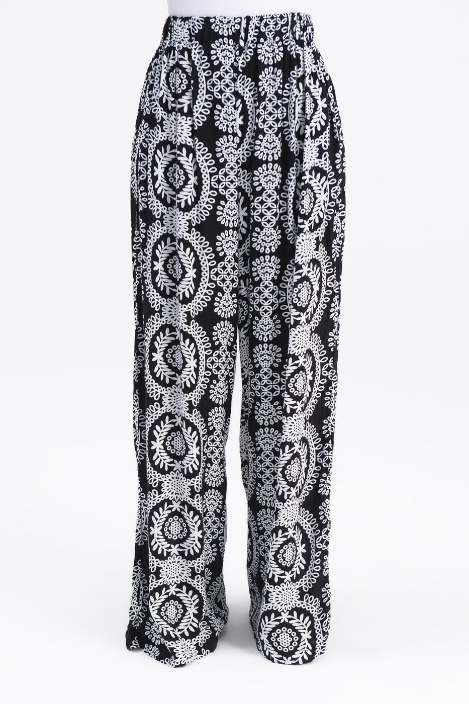 Bayan Siyah Desenli Bol Pantolon