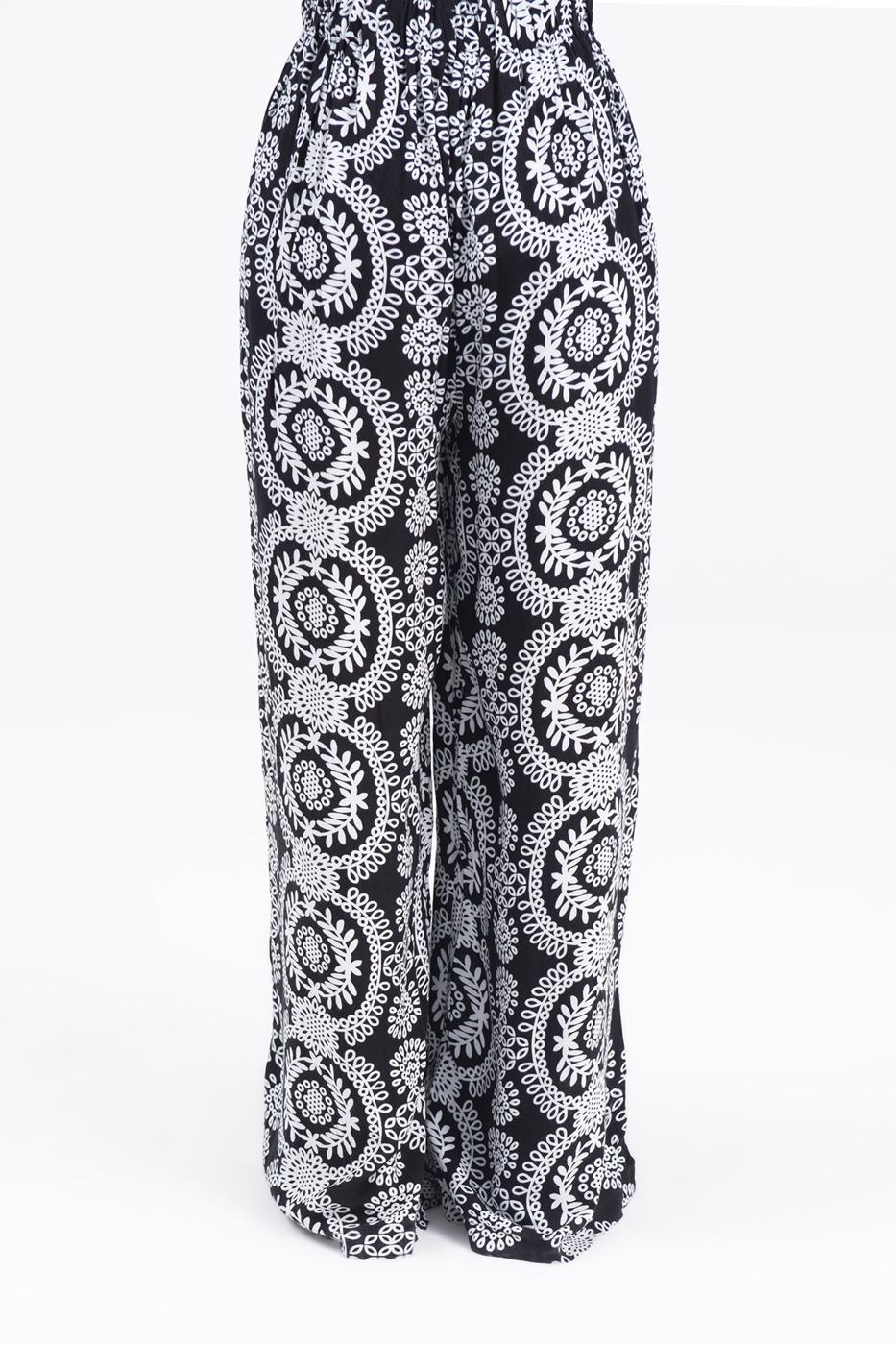 Bayan Siyah Desenli Bol Pantolon