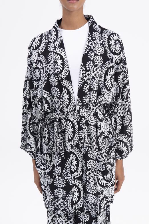 Bayan Siyah Desenli Kısa Kimono - BSL