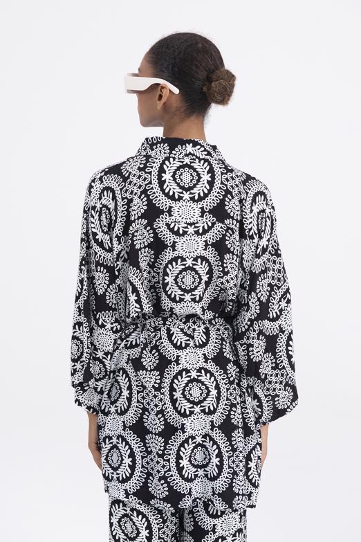Bayan Siyah Desenli Kısa Kimono - BSL