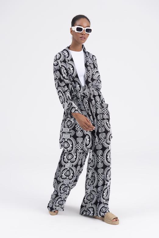 Bayan Siyah Desenli Kısa Kimono - BSL