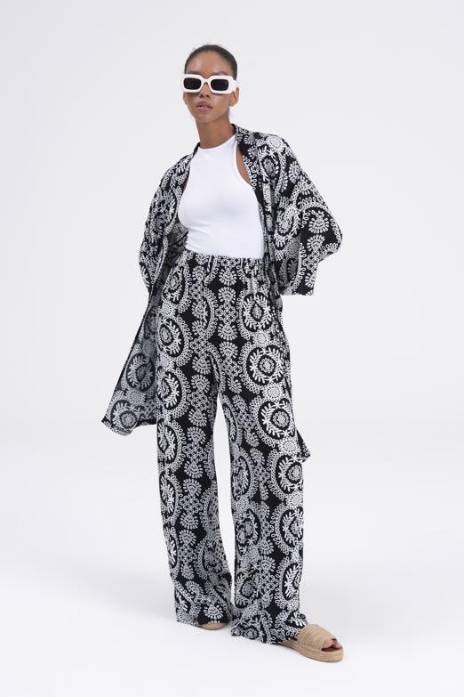 Bayan Siyah Desenli Kısa Kimono - BSL
