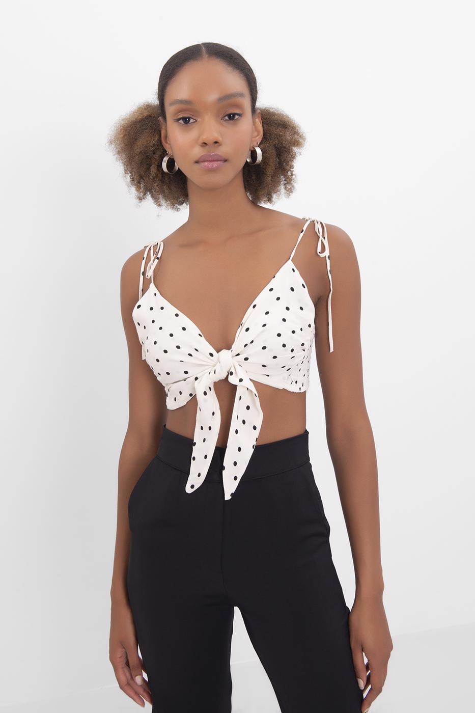 Bayan Ekru Askılı Ön Bağlama Detaylı Büstiyer