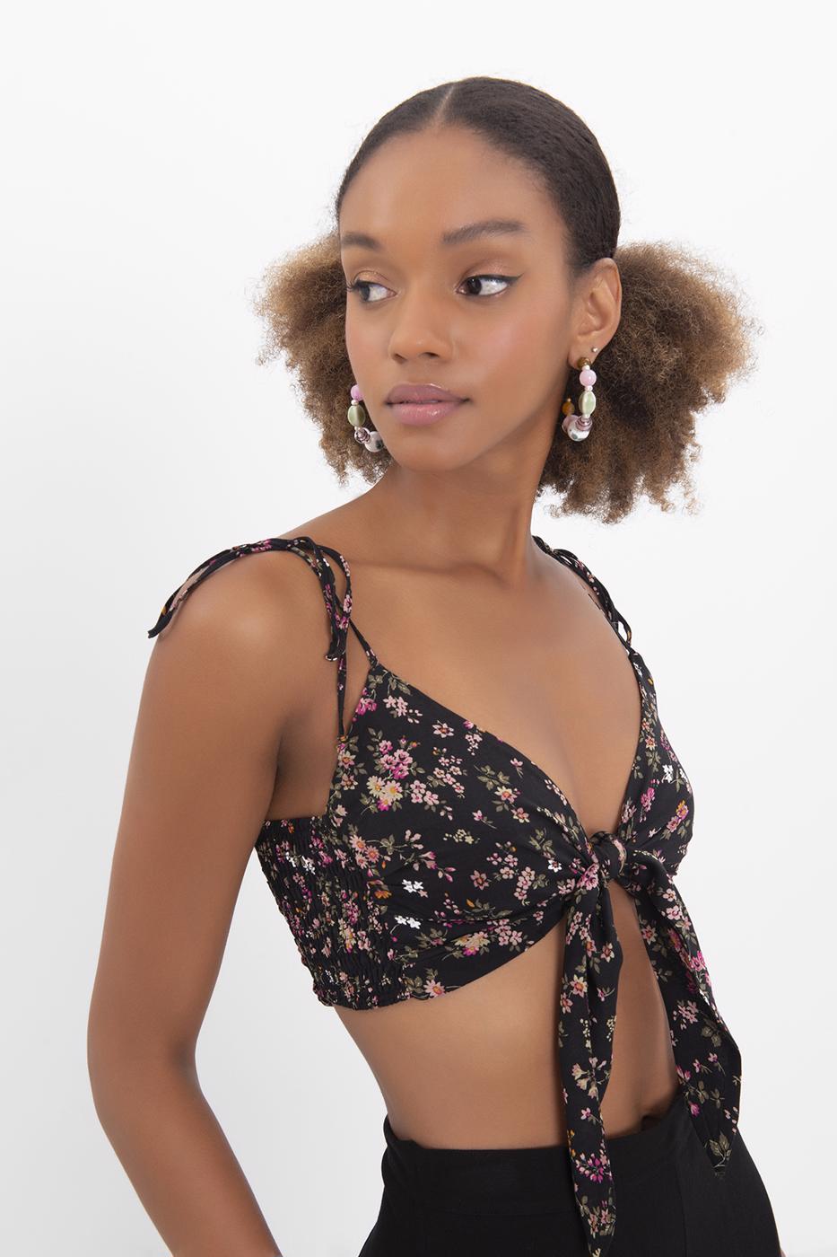 Bayan Siyah Askılı Ön Bağlama Detaylı Büstiyer