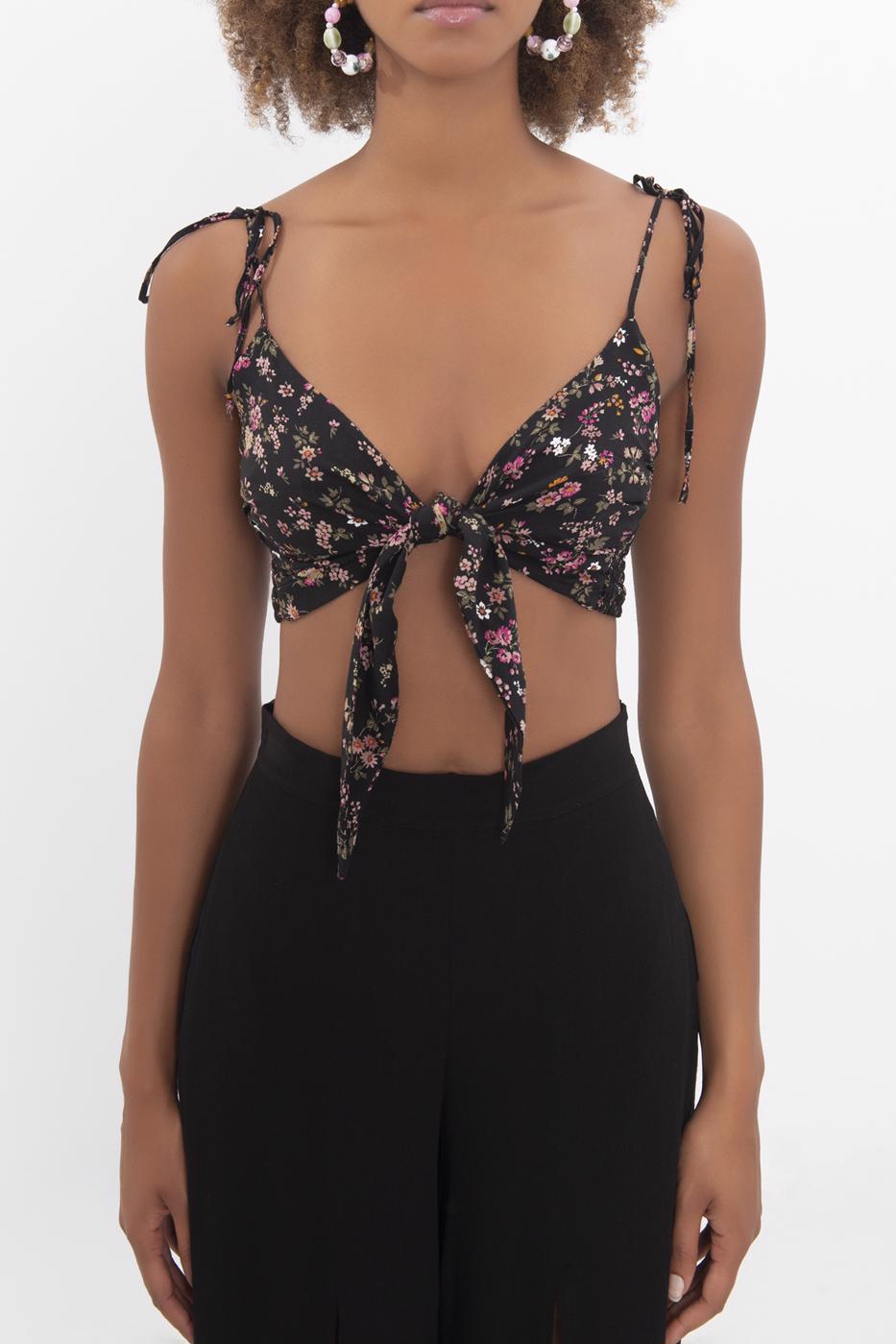 Bayan Siyah Askılı Ön Bağlama Detaylı Büstiyer