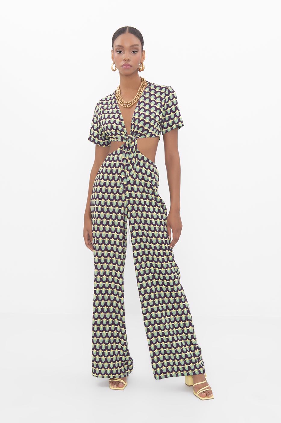 Bayan Yeşil Pencereli Kısa Kollu Tulum