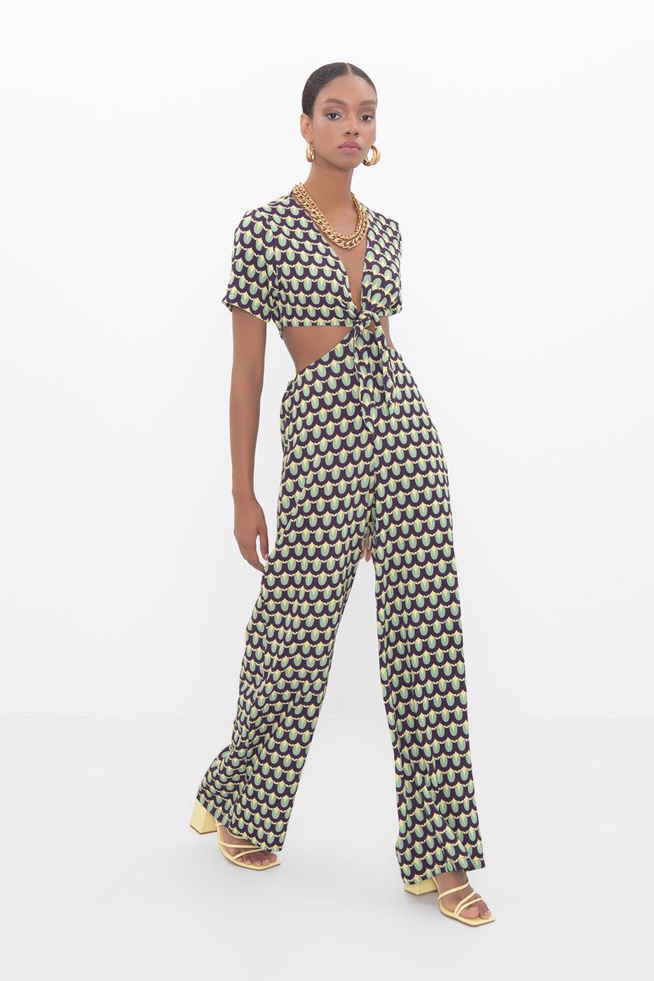 Bayan Yeşil Pencereli Kısa Kollu Tulum