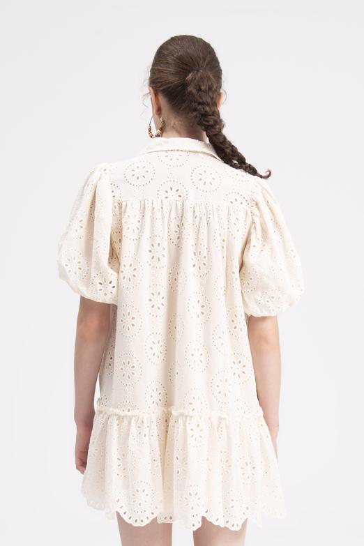 Bayan Bej Balon Kollu Mini Bol Gömlek Elbise - BSL