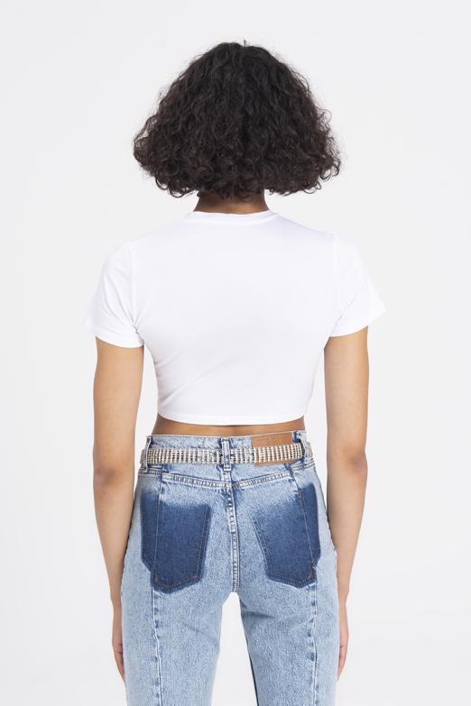 Bayan Beyaz Taşlı Crop Body - BSL