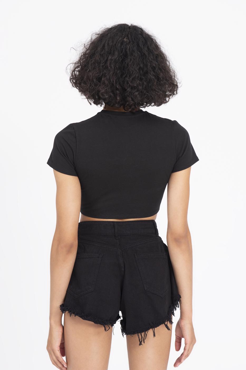 Bayan Siyah Taşlı Crop Body