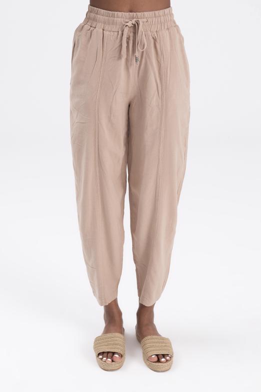 Bayan Bej Keten Karışımlı Bol Pantolon - BSL