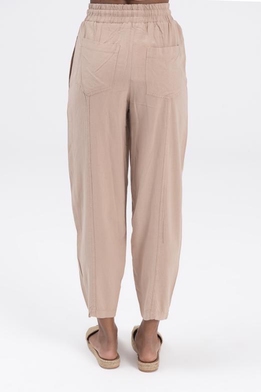 Bayan Bej Keten Karışımlı Bol Pantolon - BSL