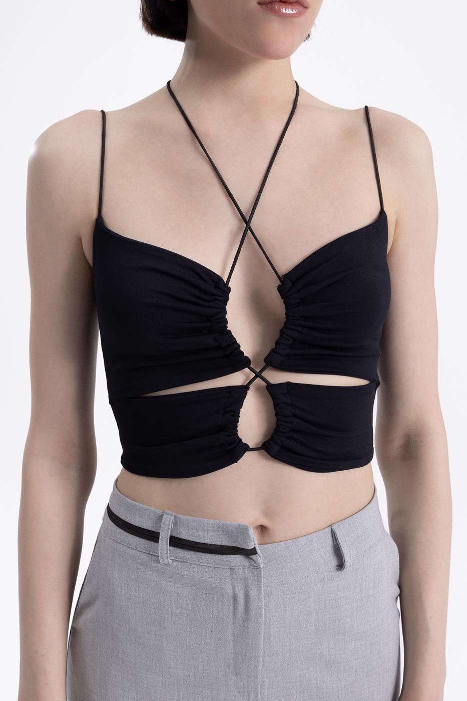 Bayan Siyah Boyunda Çapraz Bağlamalı Askılı Büstiyer