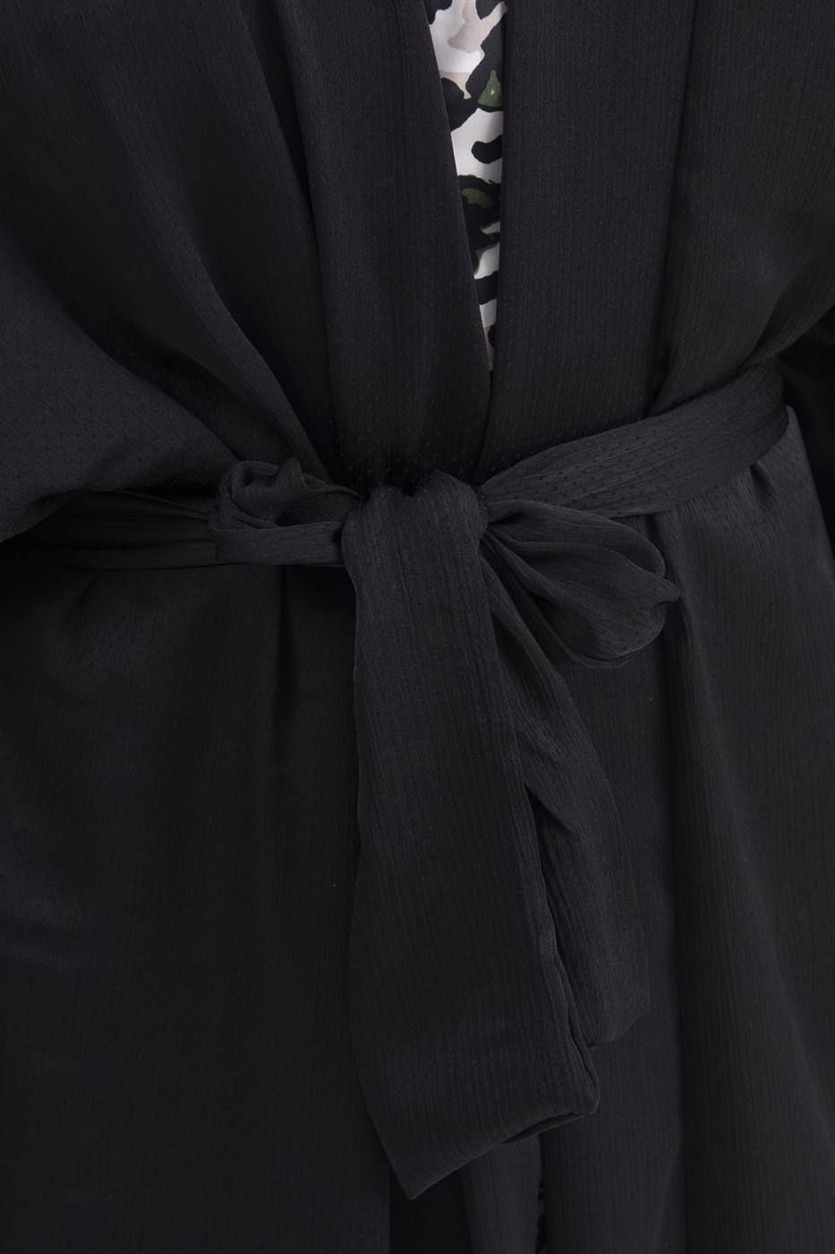 Bayan Siyah Kemer Detaylı Yarasa Kol Kimono