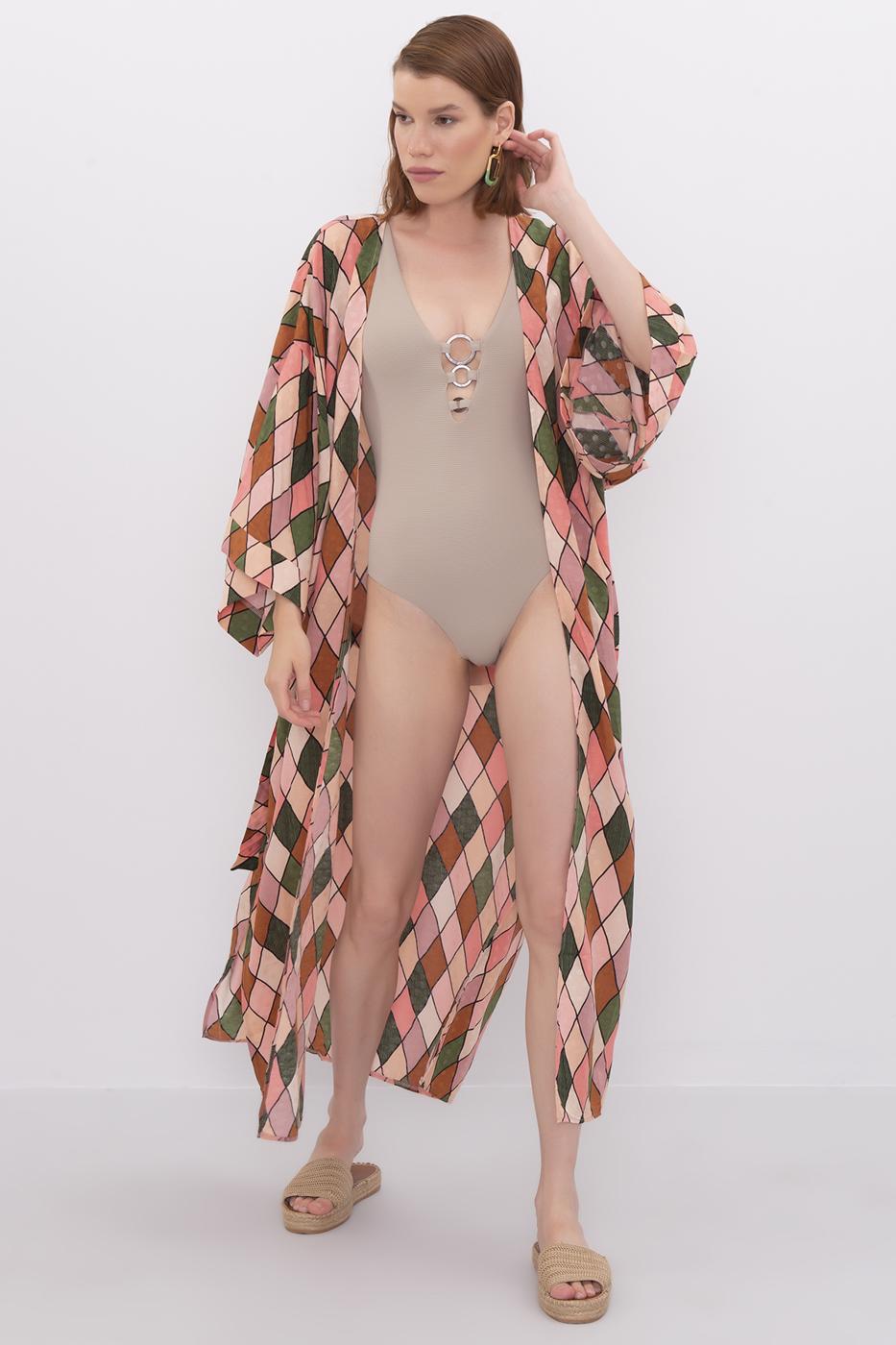 Bayan Multı Kemer Detaylı Yarasa Kol Kimono