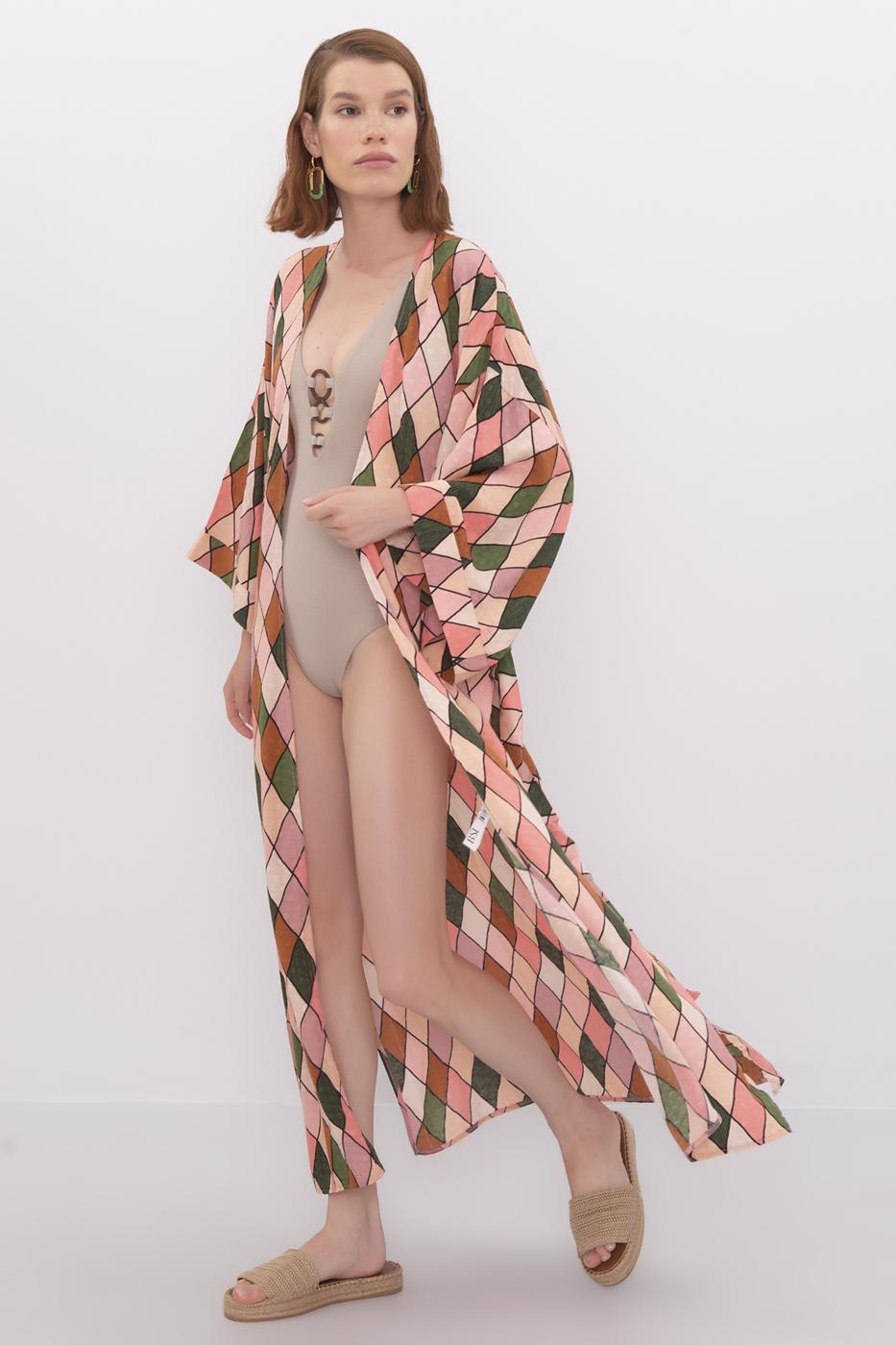 Bayan Multı Kemer Detaylı Yarasa Kol Kimono