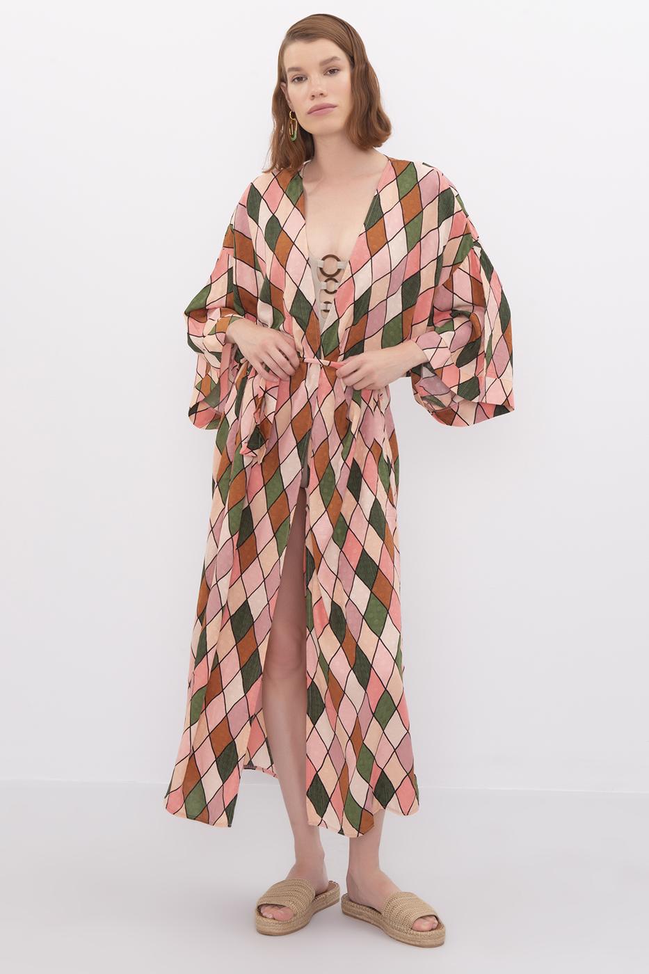 Bayan Multı Kemer Detaylı Yarasa Kol Kimono