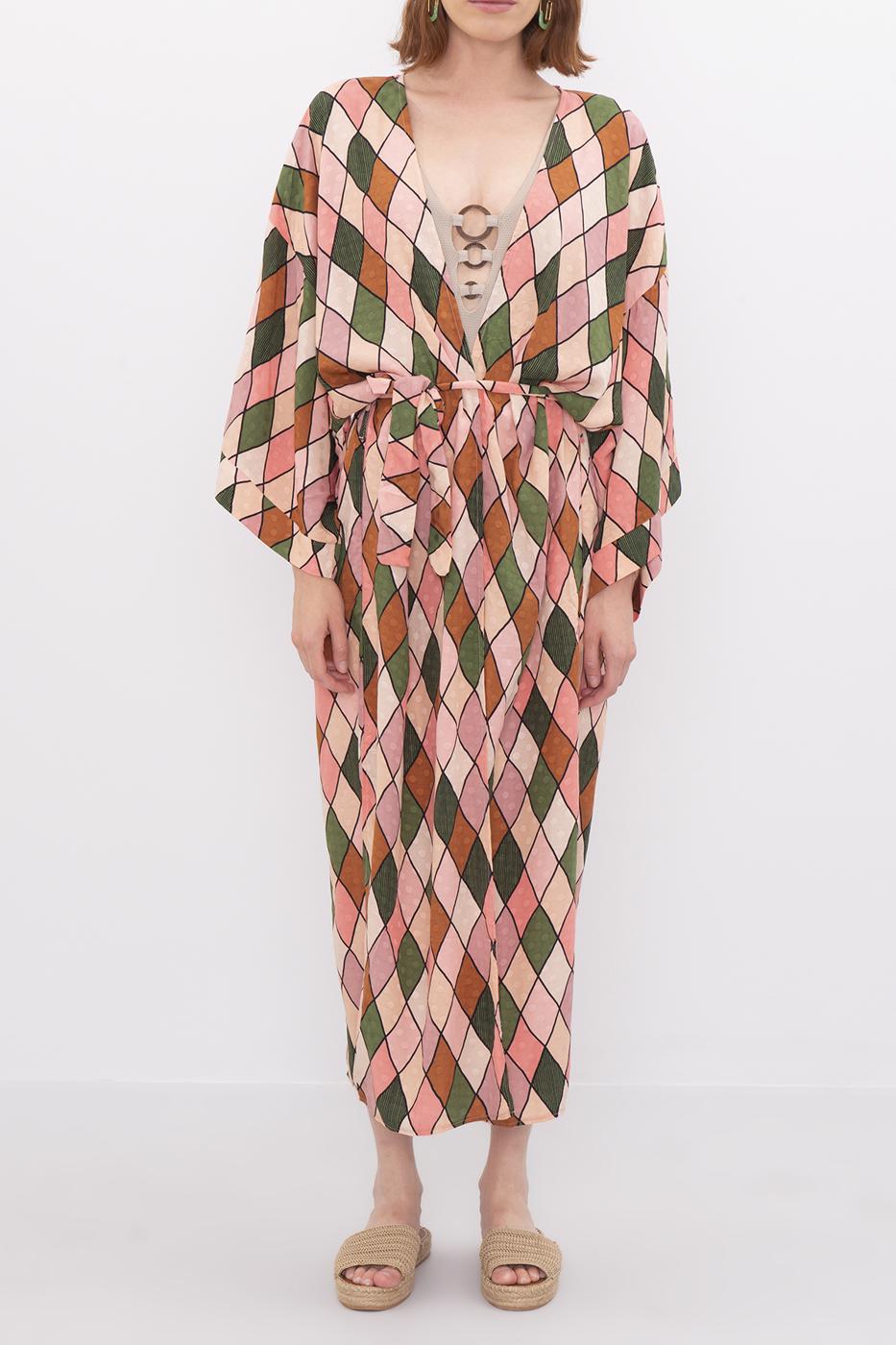 Bayan Multı Kemer Detaylı Yarasa Kol Kimono