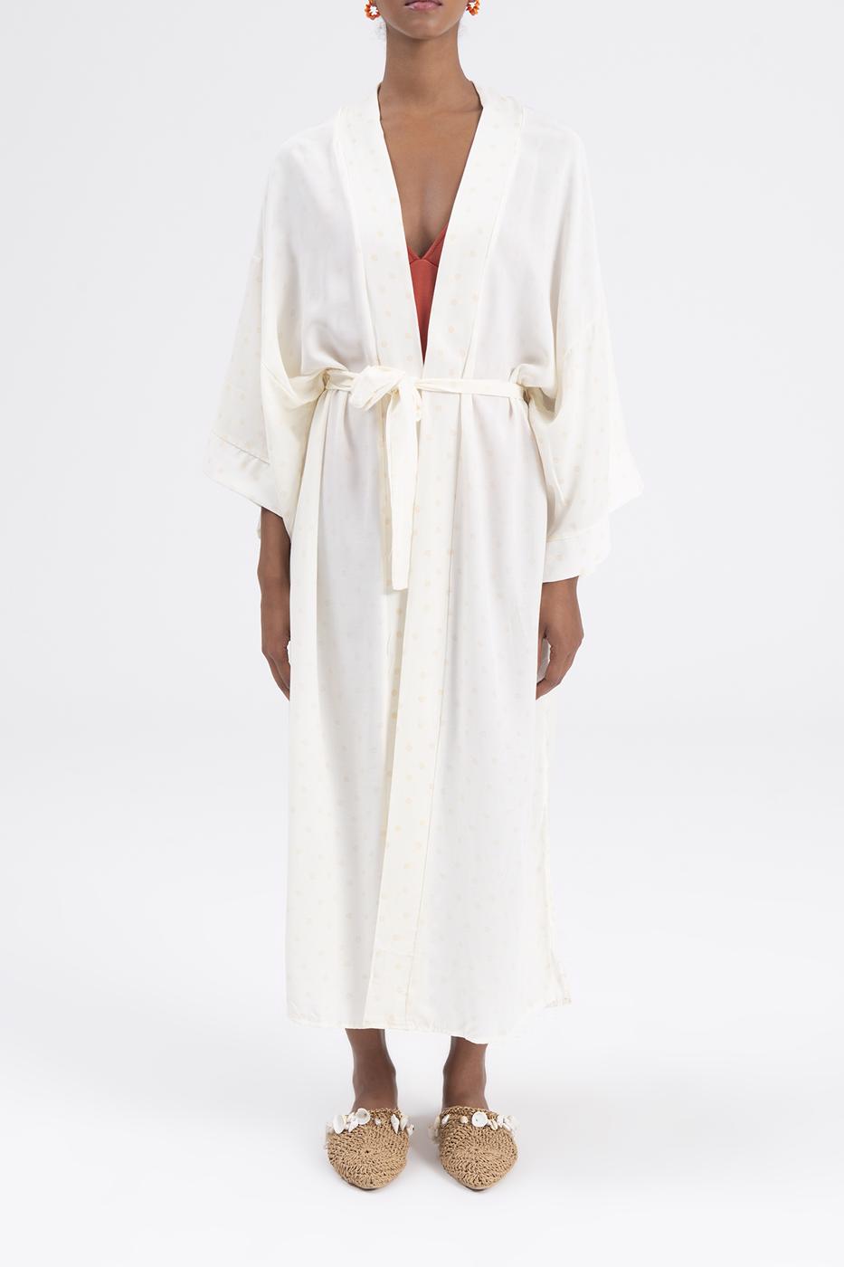 Bayan Ekru Desenli Kimono