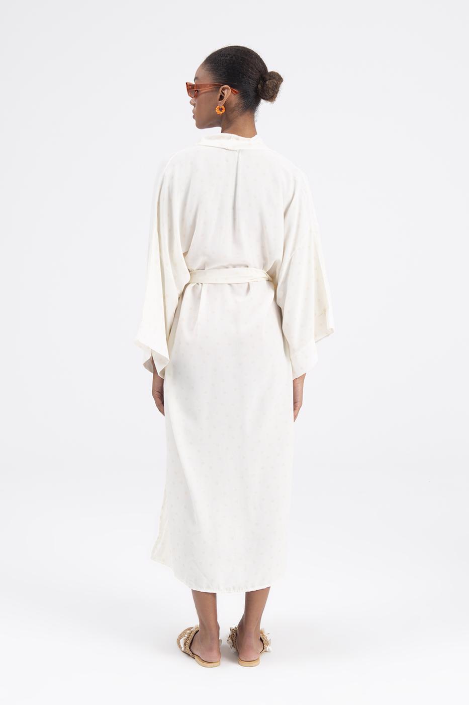 Bayan Ekru Desenli Kimono