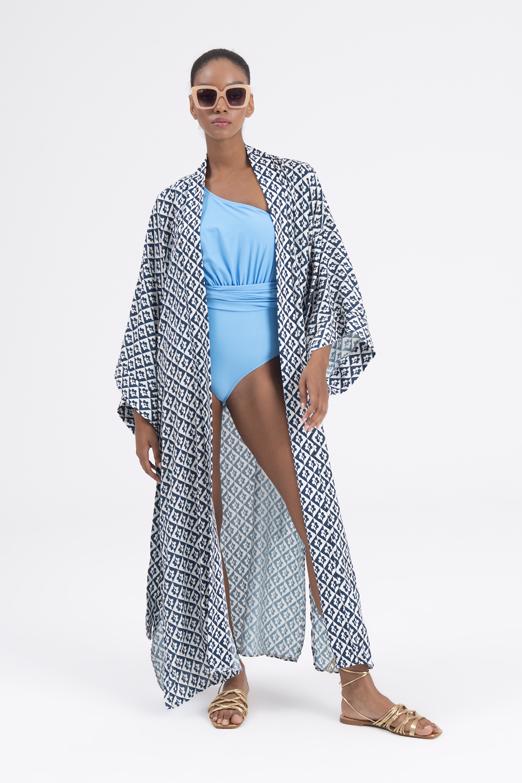 Bayan Lacivert Desenli Kimono - BSL