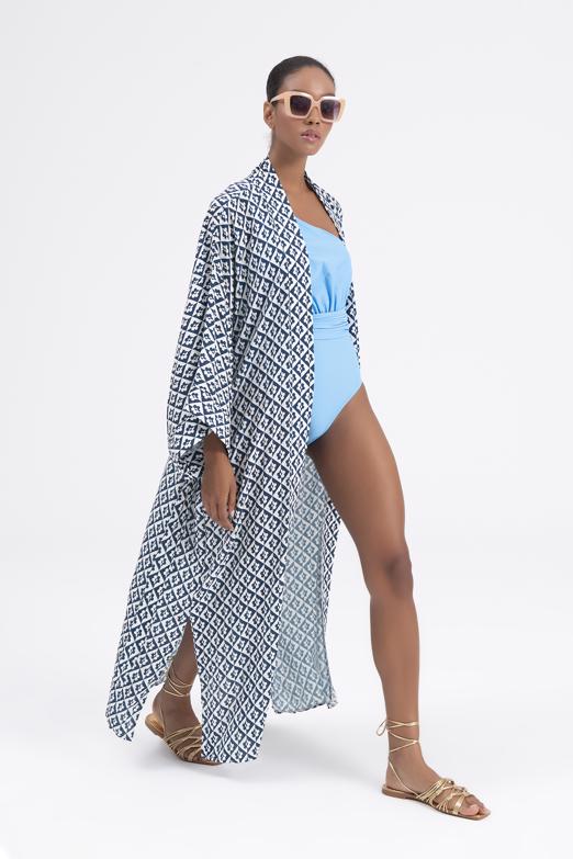 Bayan Lacivert Desenli Kimono - BSL