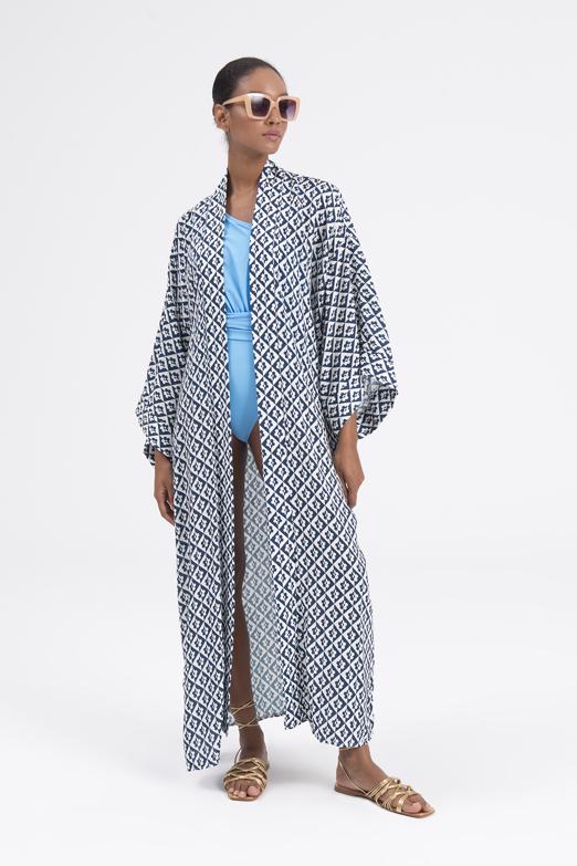 Bayan Lacivert Desenli Kimono - BSL
