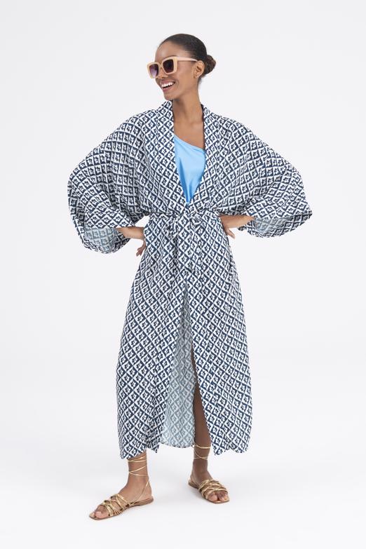 Bayan Lacivert Desenli Kimono - BSL
