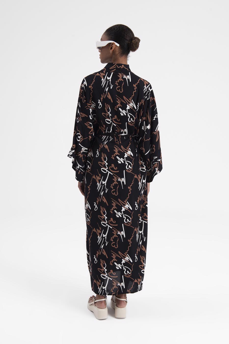 Bayan Siyah Desenli Kimono