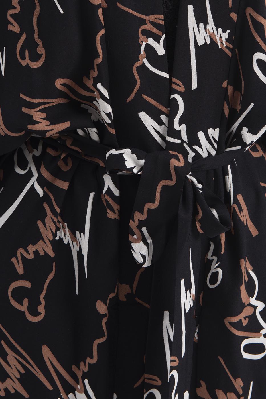 Bayan Siyah Desenli Kimono