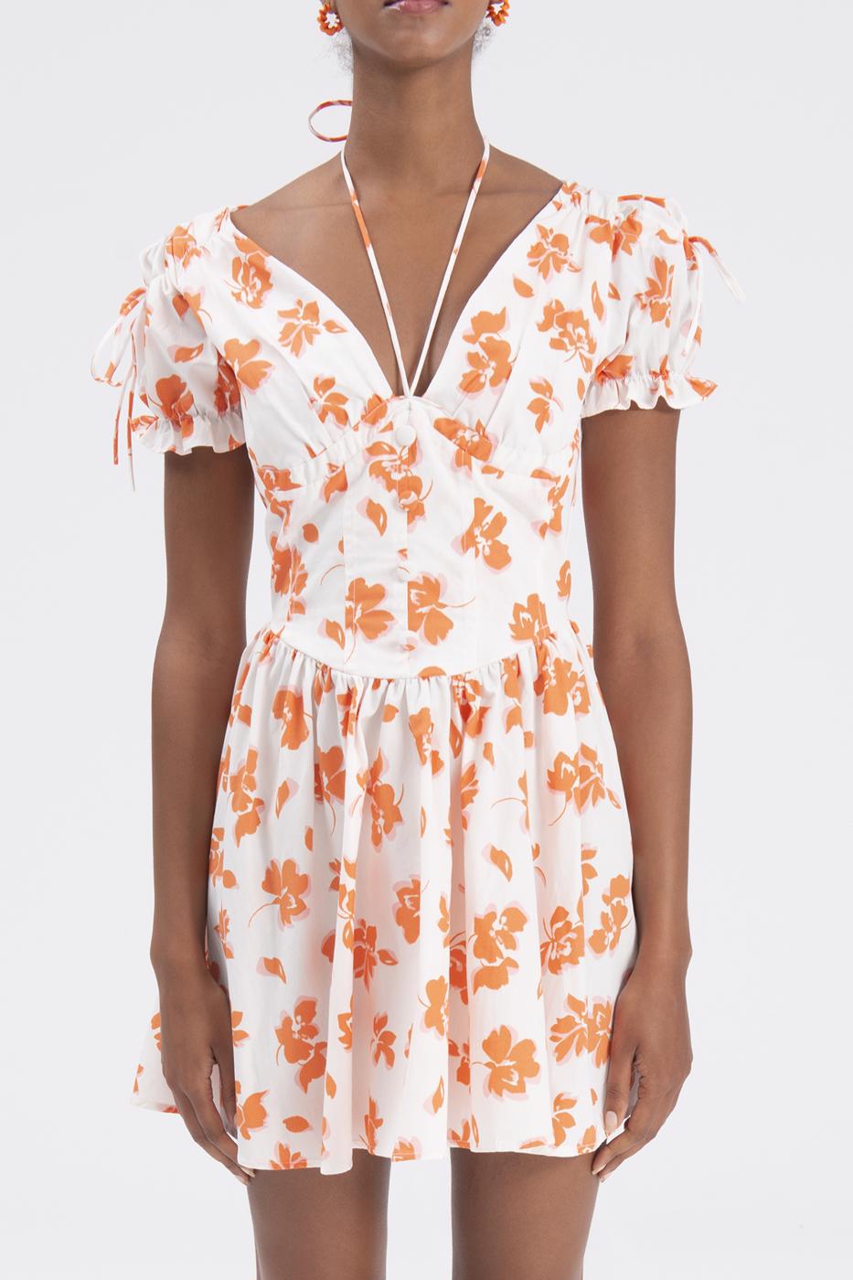 Bayan Ekru Derin Göğüs Dekolteli Mini Elbise