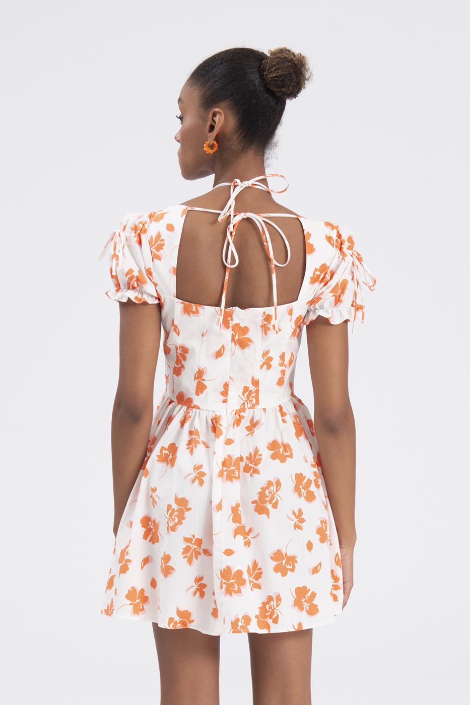 Bayan Ekru Derin Göğüs Dekolteli Mini Elbise