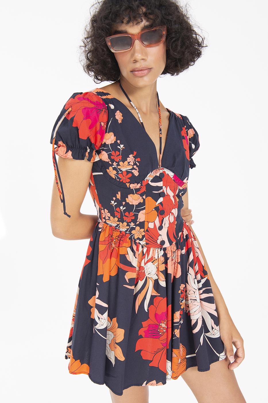 Bayan Lacivert Derin Göğüs Dekolteli Mini Elbise