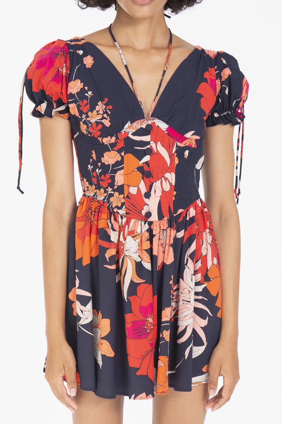 Bayan Lacivert Derin Göğüs Dekolteli Mini Elbise