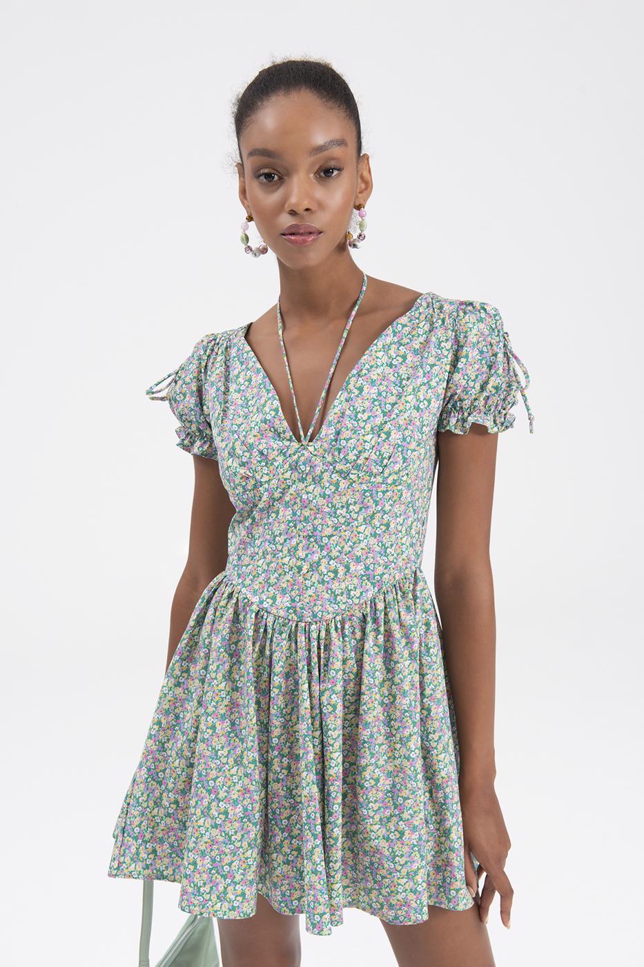 Bayan Multı Derin Göğüs Dekolteli Mini Elbise