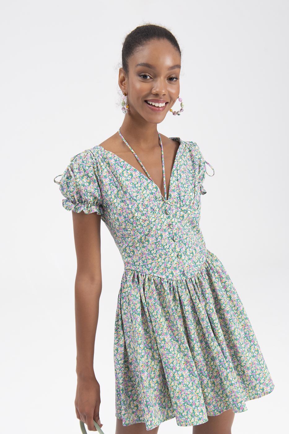 Bayan Multı Derin Göğüs Dekolteli Mini Elbise