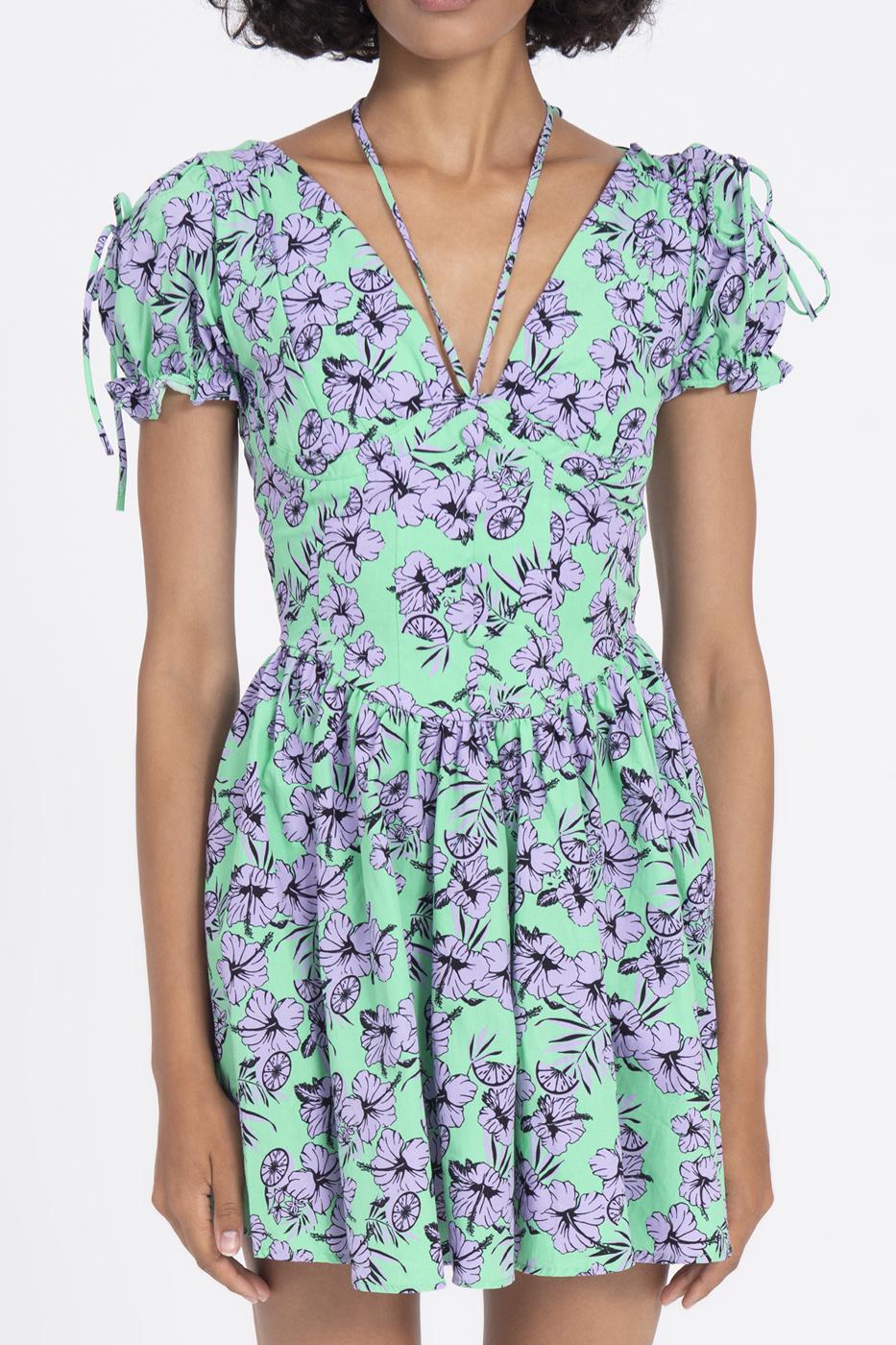 Bayan Yeşil Derin Göğüs Dekolteli Mini Elbise