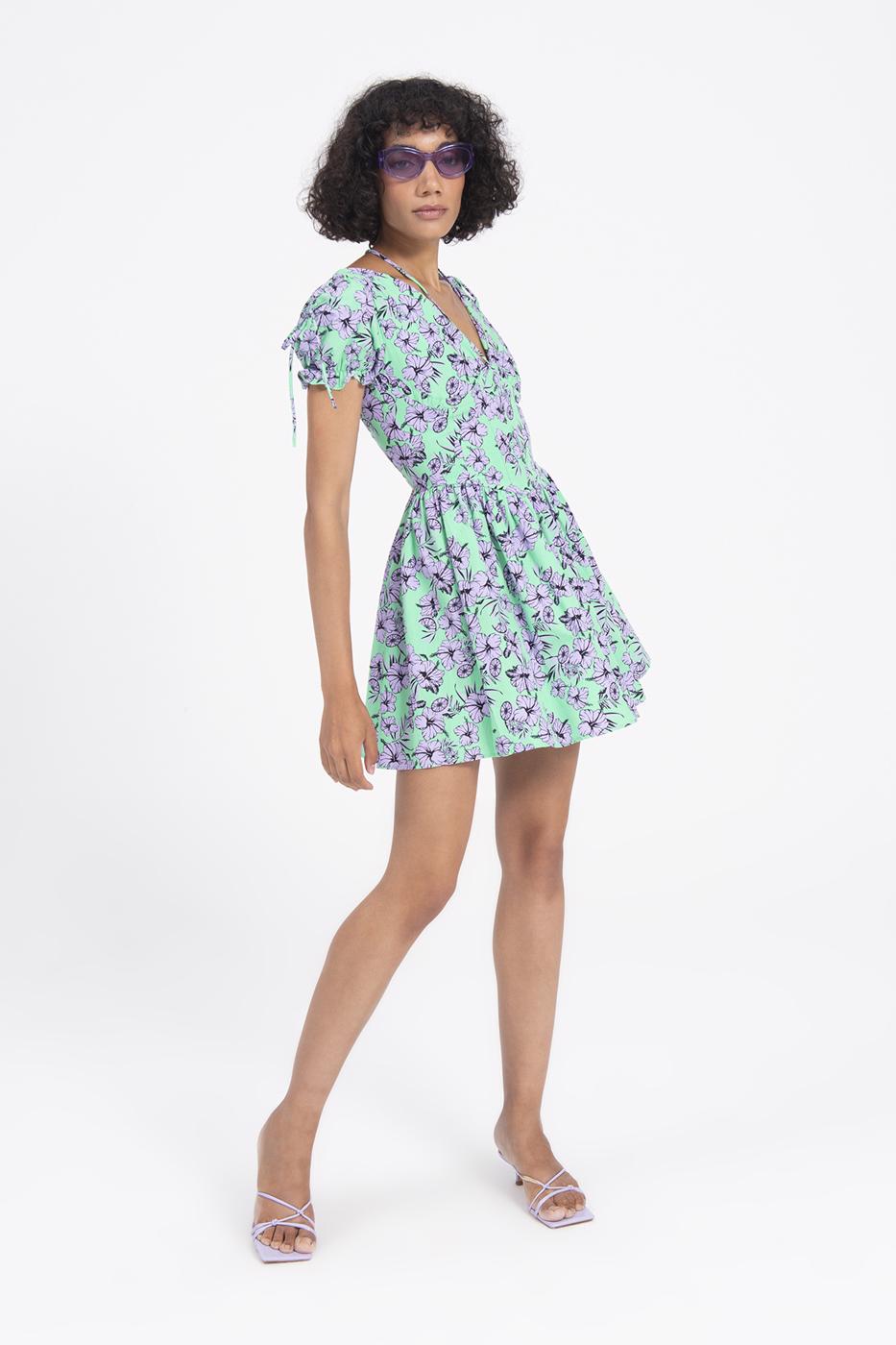 Bayan Yeşil Derin Göğüs Dekolteli Mini Elbise