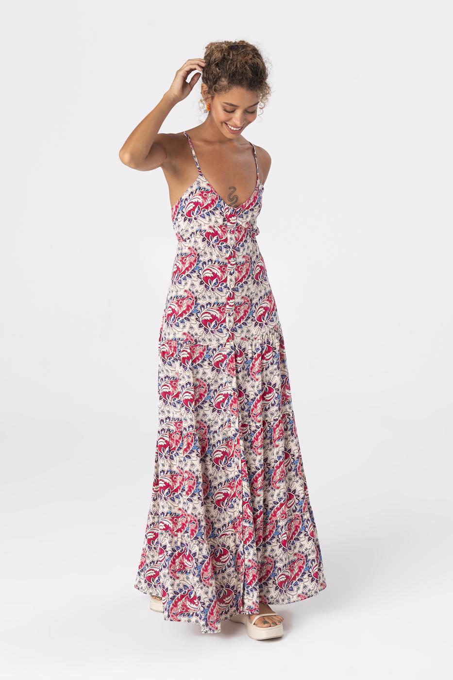 Bayan Bej Askılı Uzun Elbise