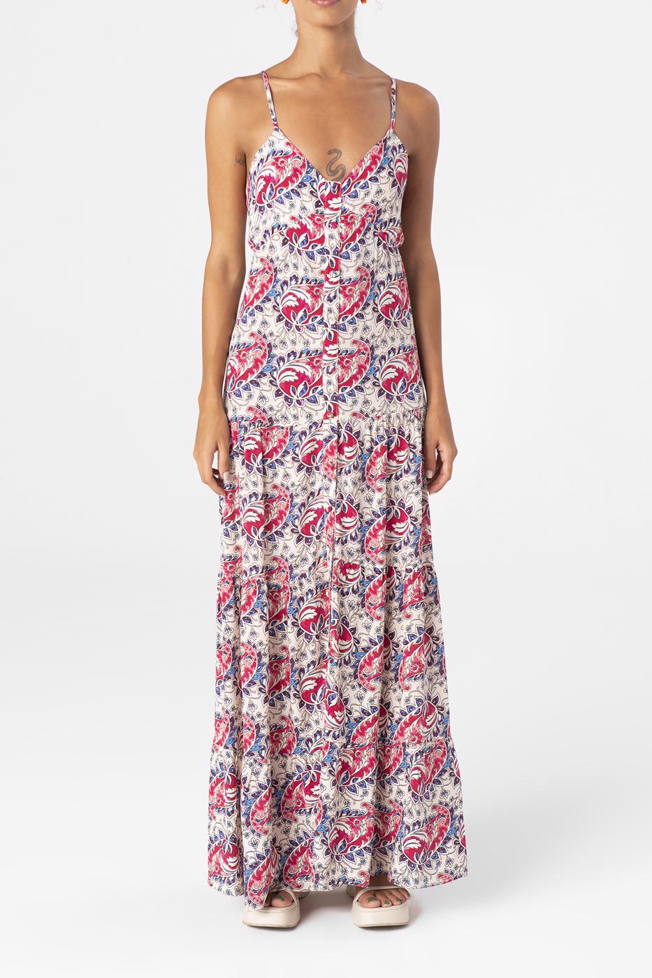 Bayan Bej Askılı Uzun Elbise