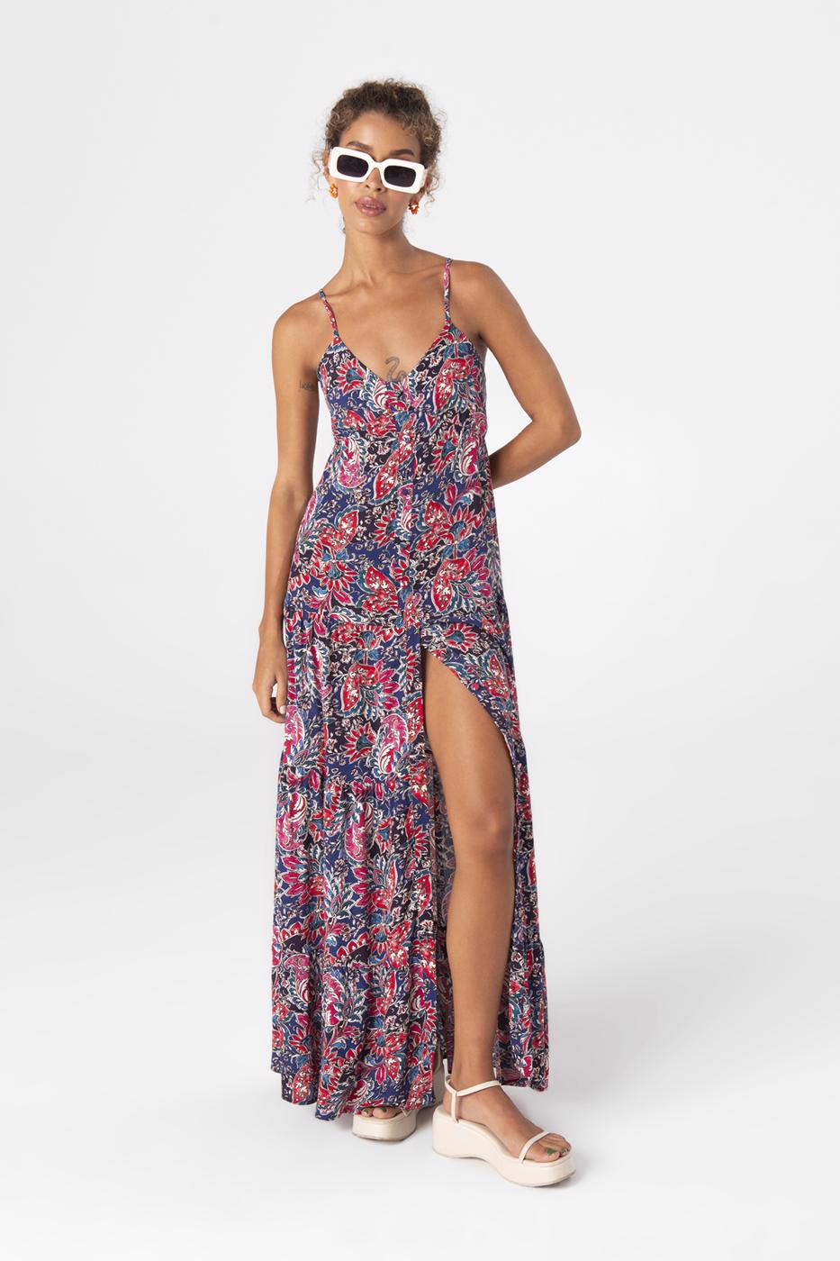 Bayan Lacivert Askılı Uzun Elbise