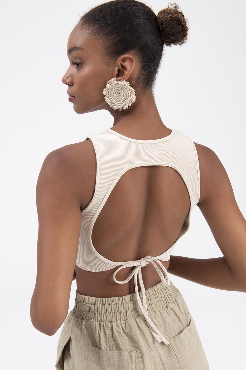 Bayan Bej Sırt Pencereli Crop Body