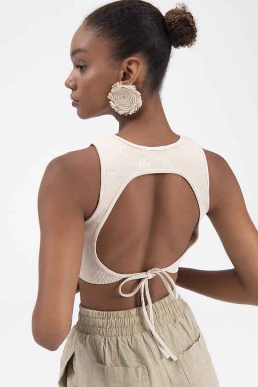 Bayan Bej Sırt Pencereli Crop Body - BSL