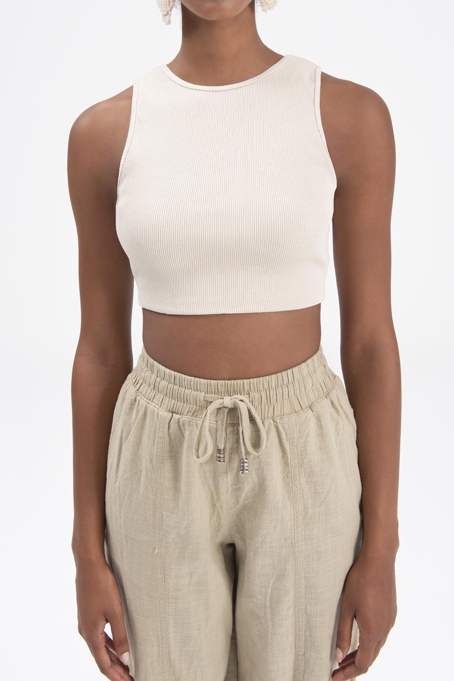 Bayan Bej Sırt Pencereli Crop Body