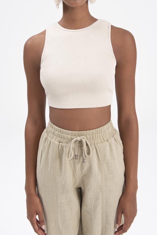 Bayan Bej Sırt Pencereli Crop Body - BSL