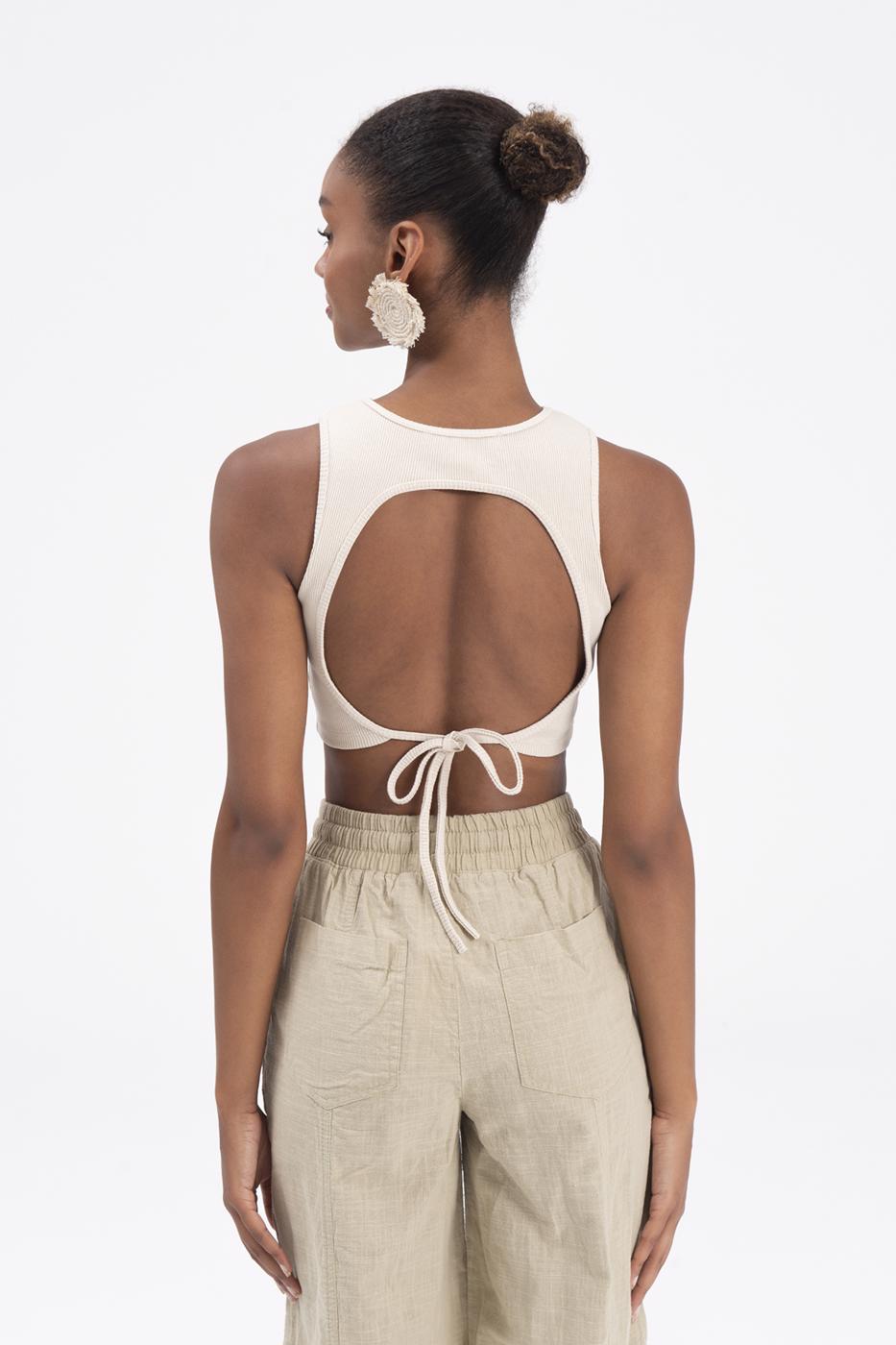 Bayan Bej Sırt Pencereli Crop Body