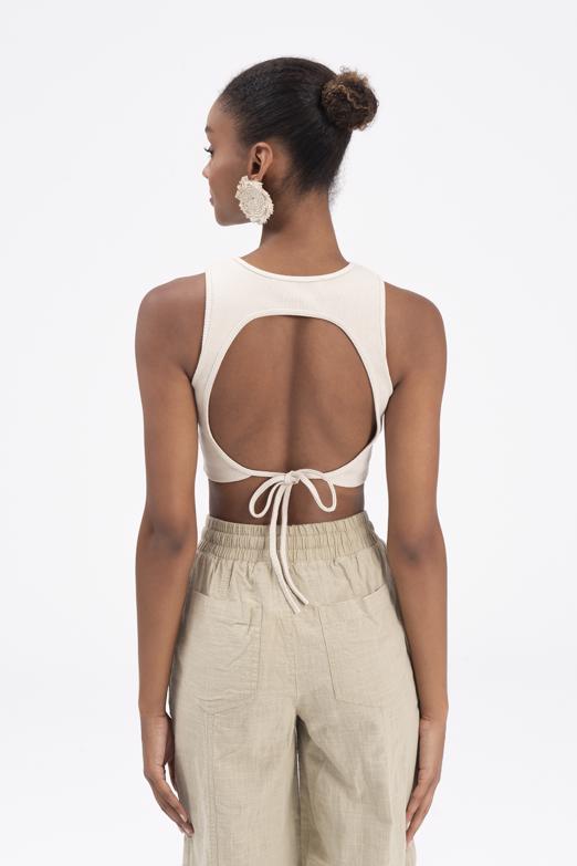 Bayan Bej Sırt Pencereli Crop Body - BSL